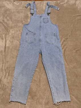 Oak + Fort Denim Overalls Size M Medium Light Wash Small Stain